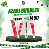 Quetee Perfect Base Trio Azadi Bundle premium makeup base kit with BB cream, foundation, concealer and beauty products for flawless complexion.