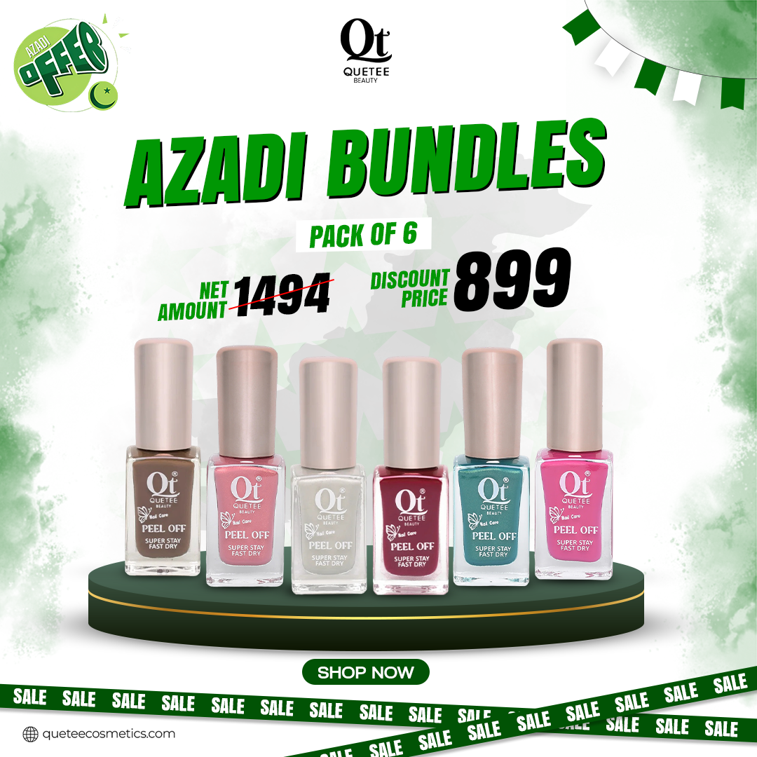 Quetee Beauty, Peel Off Nail Color, Nail Polish Pack, Pack of 6, Azadi Bundle, Azadi Sale, Fast Dry Nail Color, Nail Care, Assorted Nail Colors, Beauty Bundle, Quetee Cosmetics, Nail Makeup