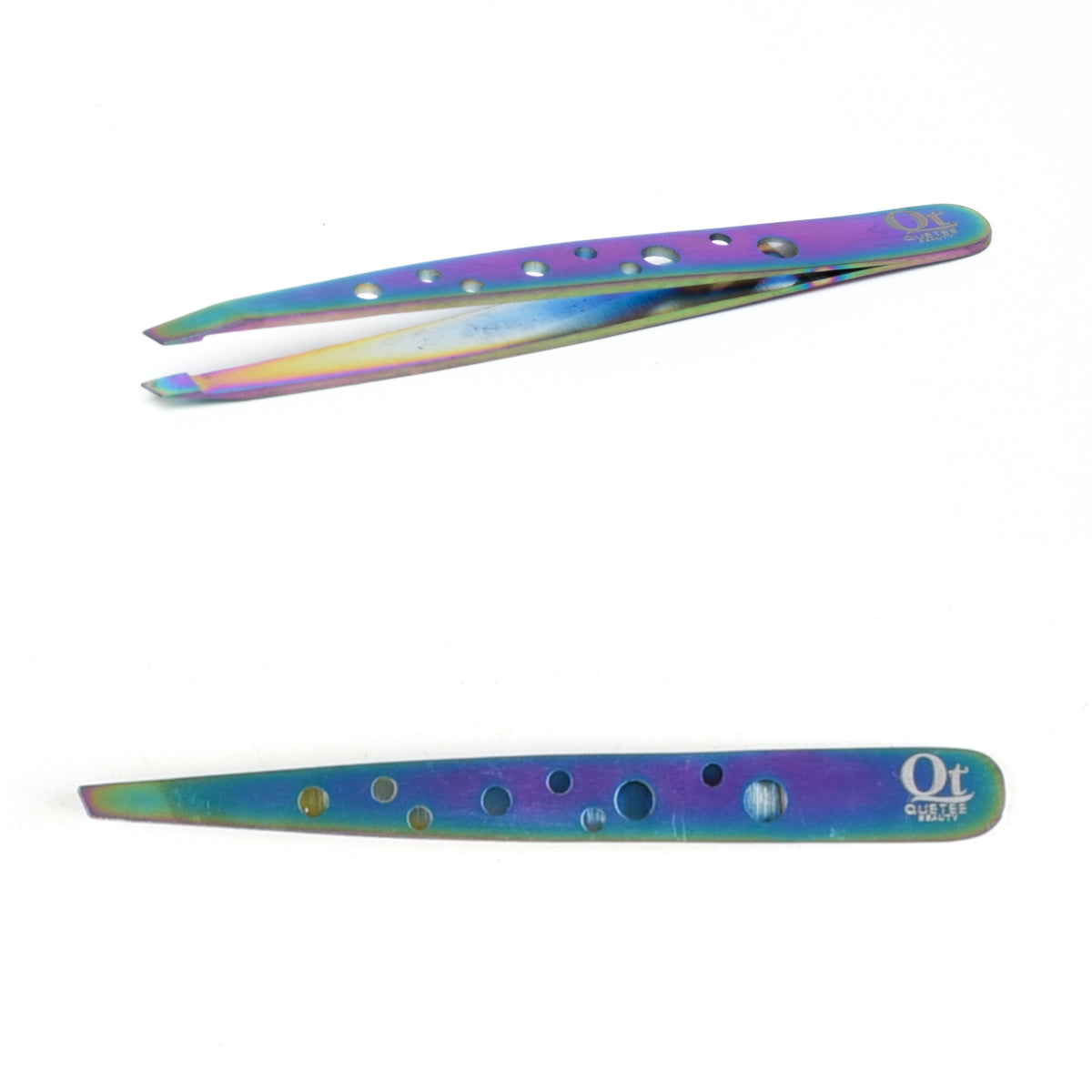 Quetee Beauty Stainless Steel Professional Eyebrow Tweezers Rainbow Finish